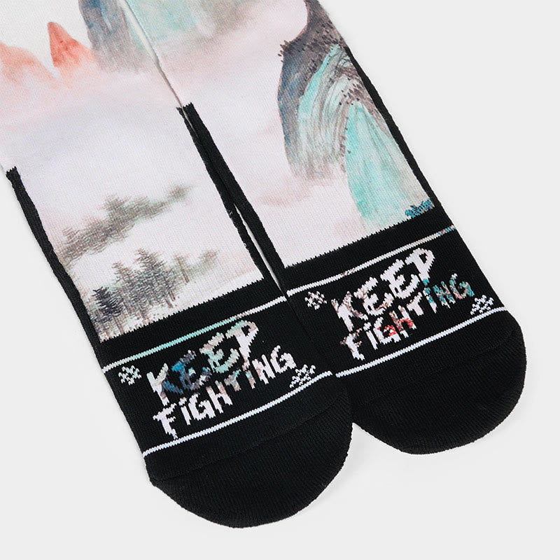 Buddha Stones Casual Lotus Chinese Landscape Painting Micro Crew Men Women Unisex Socks - image 13