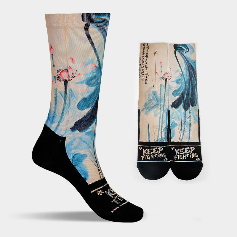 Buddha Stones Casual Lotus Chinese Landscape Painting Micro Crew Men Women Unisex Socks - image 9