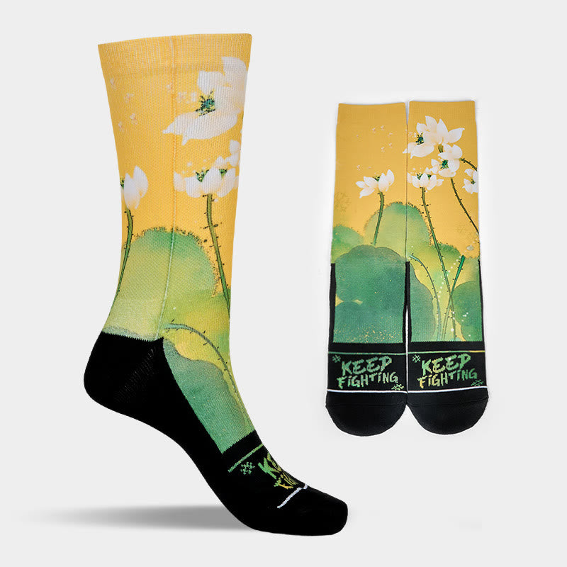 Buddha Stones Casual Beige Lotus Flowers Leaves Micro Crew Men Women Unisex Socks - image 7