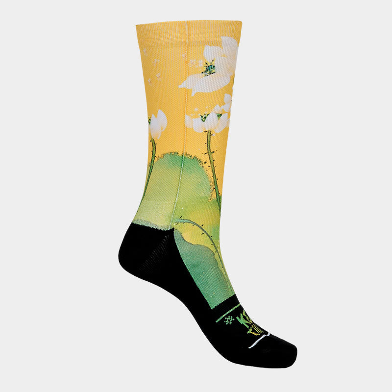 Buddha Stones Casual Beige Lotus Flowers Leaves Micro Crew Men Women Unisex Socks - image 8