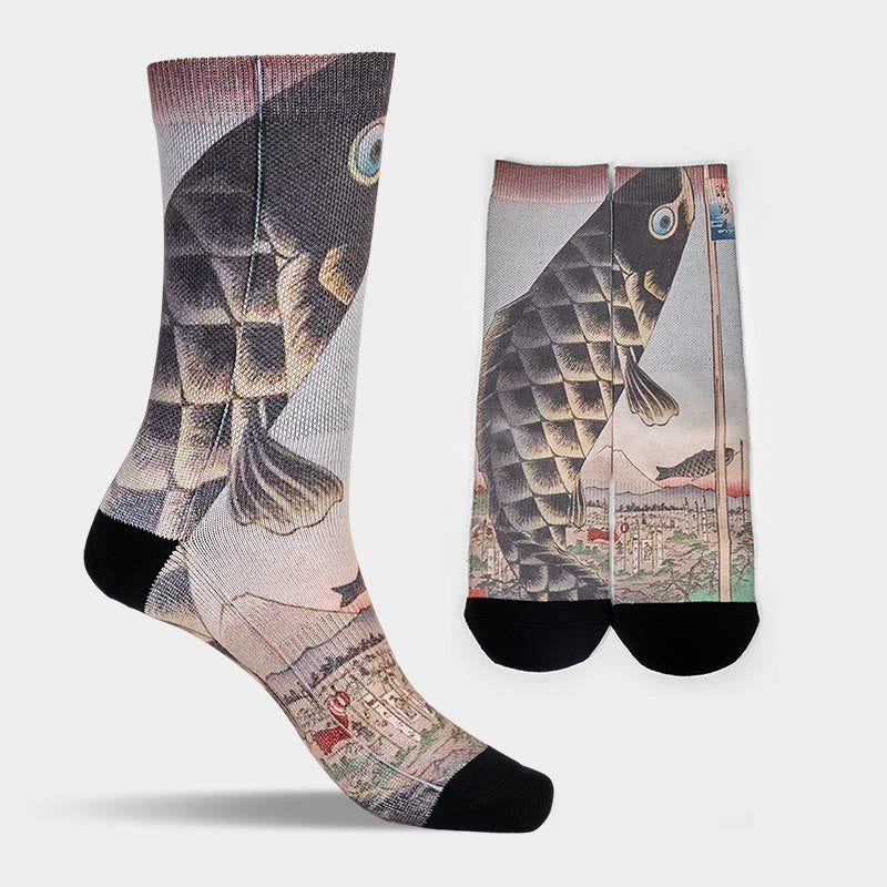 Buddha Stones Casual Koi Fish Mount Fuji Micro Crew Men Women Unisex Socks - image 11