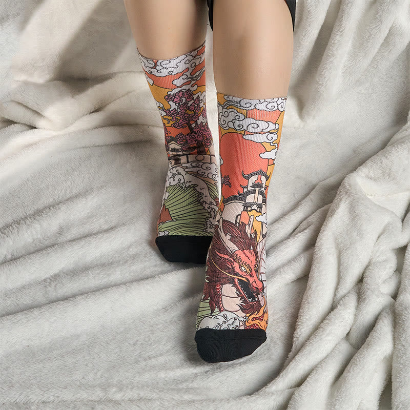 Buddha Stones Casual Dragon Clouds Sun Waves Micro Crew Men Women Unisex Socks - image 5