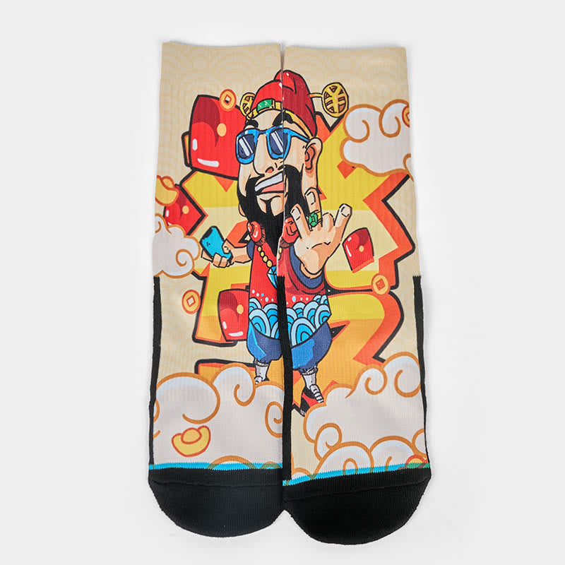 Buddha Stones Casual God Of Wealth Red Envelopes Ingot Micro Crew Men Women Unisex Socks - image 1