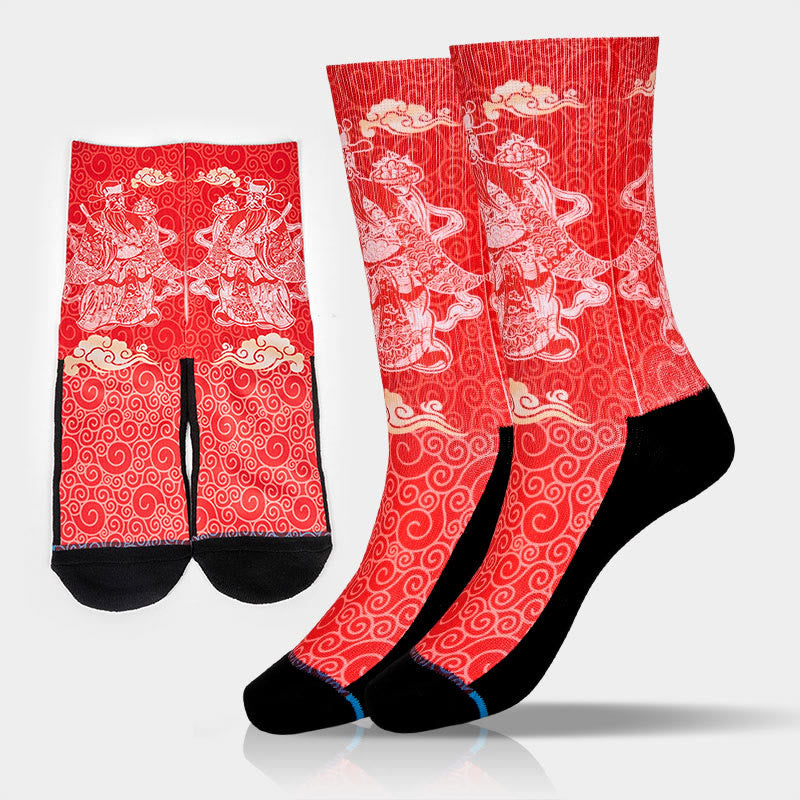 Buddha Stones Casual God Of Wealth Auspicious Clouds Micro Crew Men Women Unisex Socks - Red - M-L(US 7.5-12，EU 40-45，UK/AU 7-11.5，AISA 25.5-28.5cm) - image 0