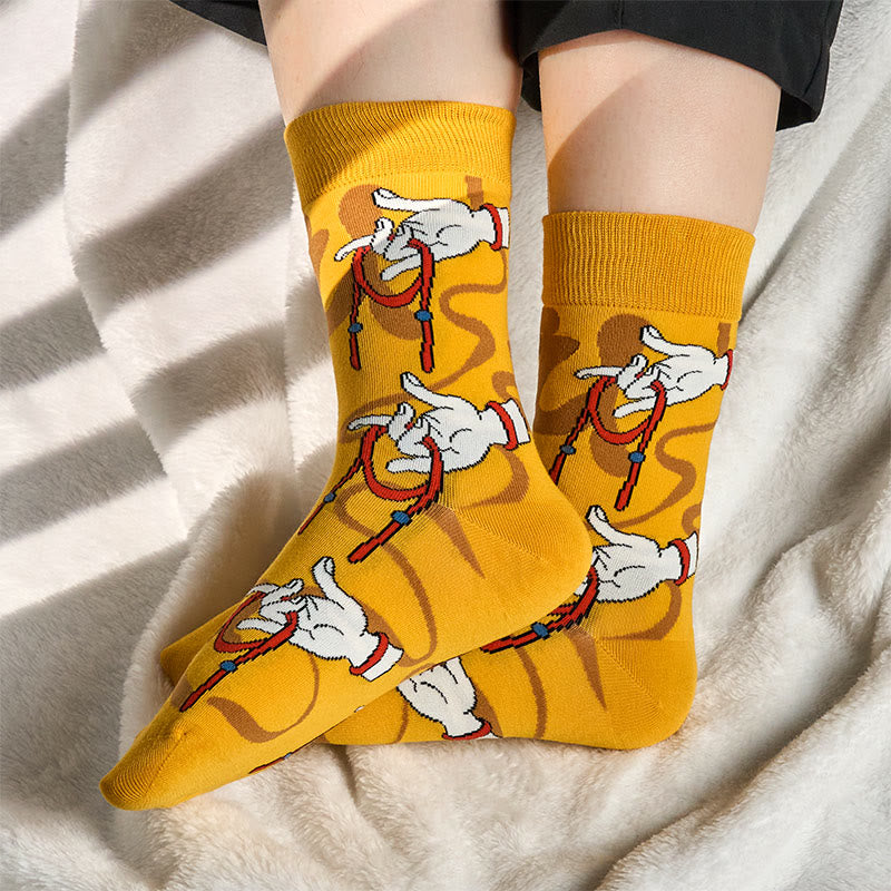 Buddha Stones Casual Sacred Buddha Hand Holding Red Rope Micro Crew Women's Socks - Gold - S(US 4.5-8.5，EU 35-39，UK/AU 2.5-6，AISA 22.5-25cm) - image 0