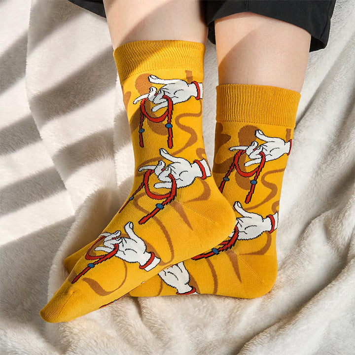 Buddha Stones Casual Sacred Buddha Hand Holding Red Rope Micro Crew Women's Socks - Gold - S(US 4.5-8.5，EU 35-39，UK/AU 2.5-6，AISA 22.5-25cm) - image 0