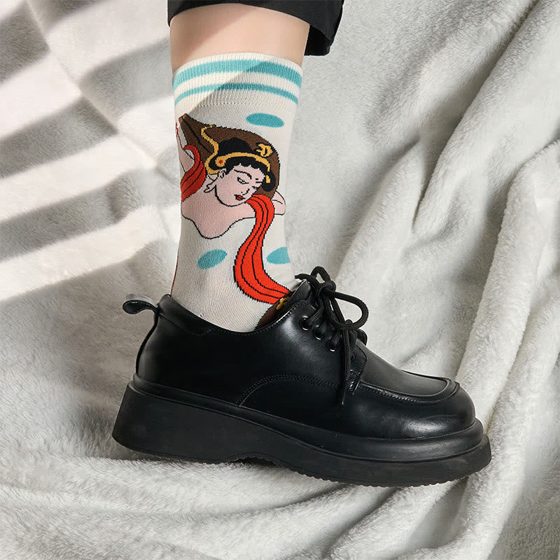 Buddha Stones Casual Dunhuang Feitian Design Micro Crew Women's Socks - image 4