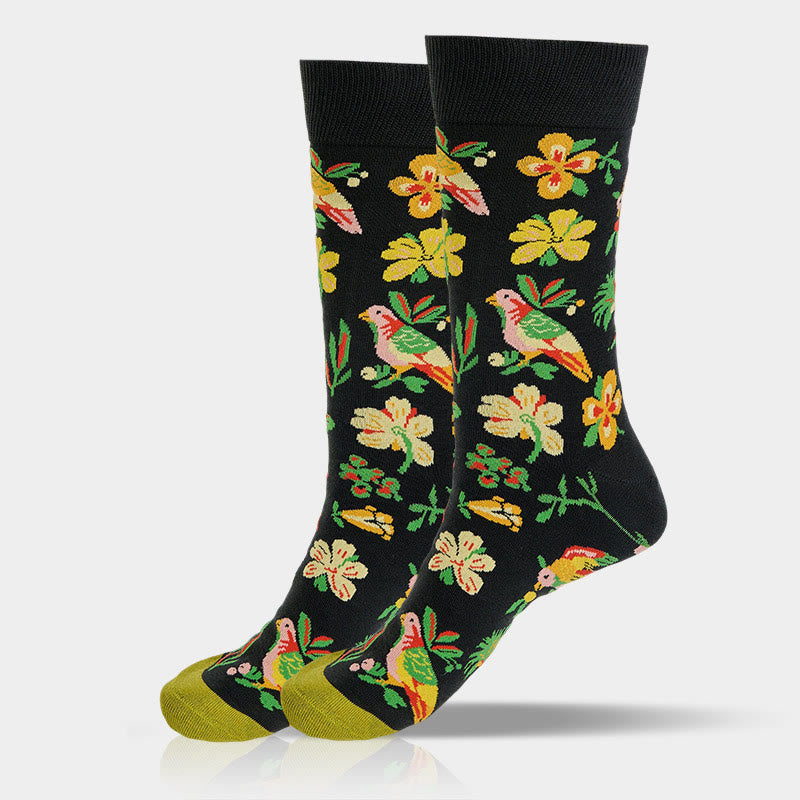 Buddha Stones Blooming Flower Bird Pattern Men Women Unisex Cotton Crew Socks - image 6