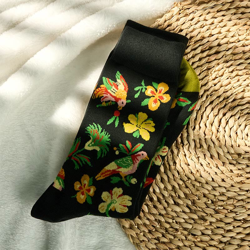 Buddha Stones Blooming Flower Bird Pattern Men Women Unisex Cotton Crew Socks - image 1