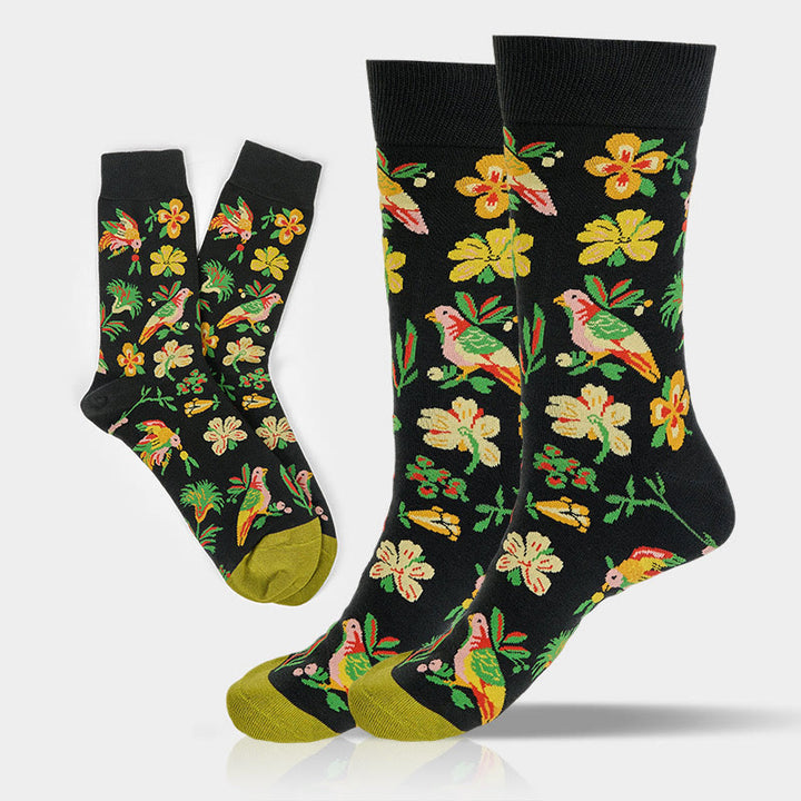 Buddha Stones Blooming Flower Bird Pattern Men Women Unisex Cotton Crew Socks - Flower Bird - One Size Fits Most (US8–12.5，EU41-46，UK/AU7.5-12，Asia25.5-31cm) - image 0