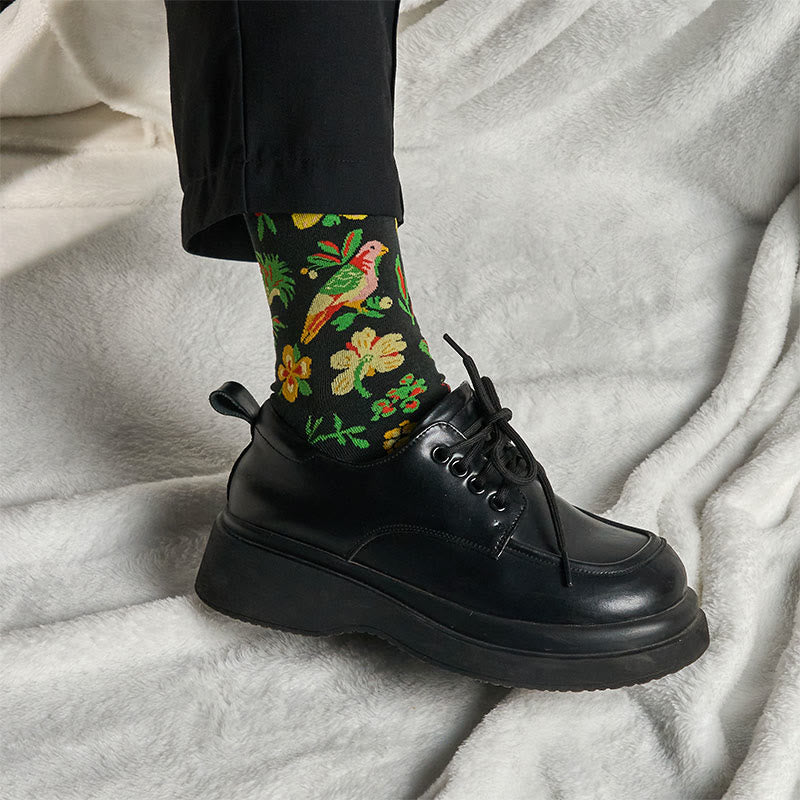 Buddha Stones Blooming Flower Bird Pattern Men Women Unisex Cotton Crew Socks - image 3