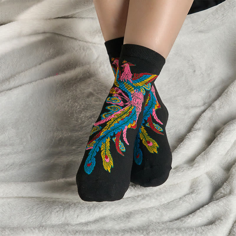 Buddha Stones Casual 3 Pairs Of Multicolored Phoenix Quarter Women's Socks - image 4