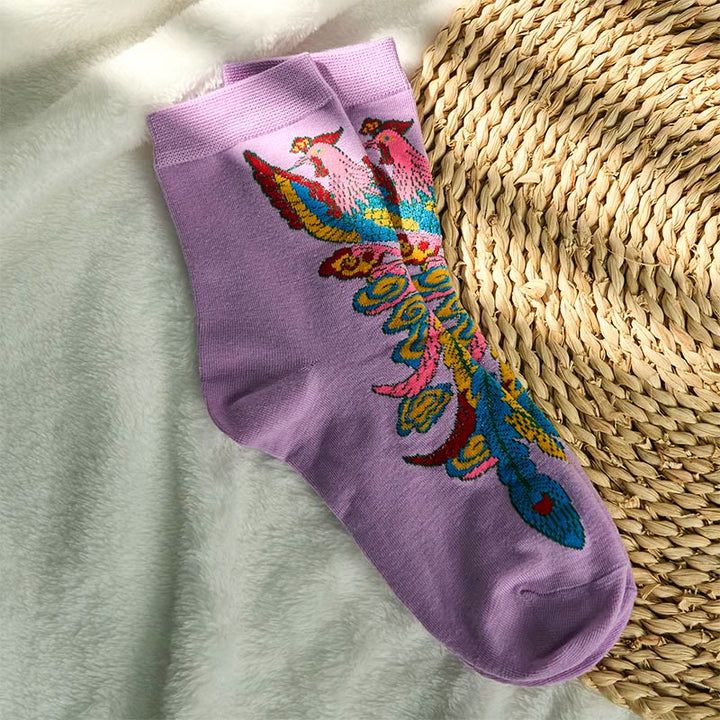 Buddha Stones Casual 3 Pairs Of Multicolored Phoenix Quarter Women's Socks - image 16