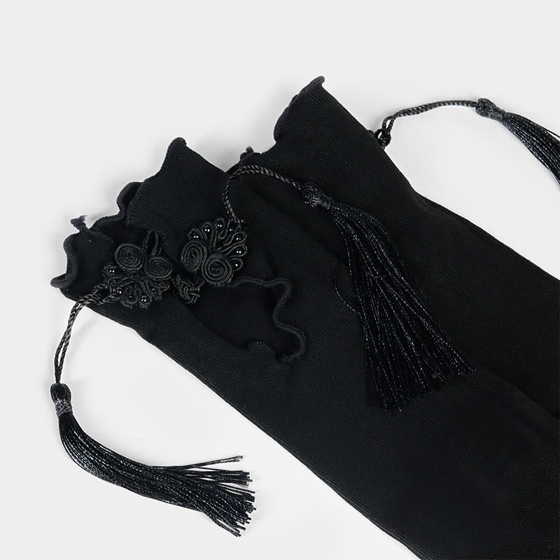 Buddha Stones Pure Color Chinese Frog-Button Tassels Design Women's Micro Crew Cotton Socks - image 4