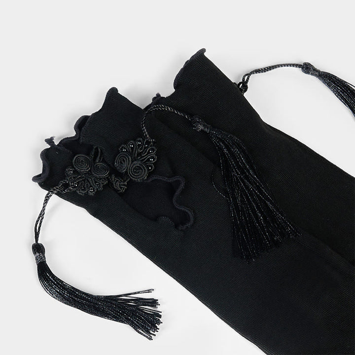 Buddha Stones Pure Color Chinese Frog-Button Tassels Design Women's Micro Crew Cotton Socks - image 4
