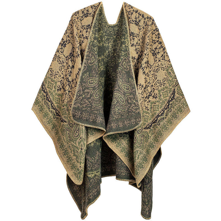 Buddha Stones Tibetan Color Contrast Design Paisley Floral Pattern Cozy Scarf Unisex Shawl - Khaki - image 1
