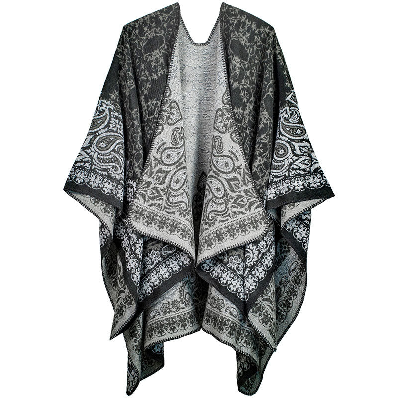 Buddha Stones Tibetan Color Contrast Design Paisley Floral Pattern Cozy Scarf Unisex Shawl - Black - image 5
