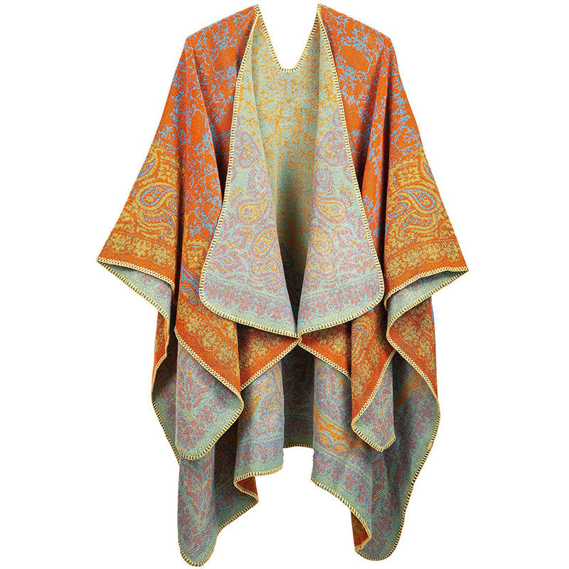 Buddha Stones Tibetan Color Contrast Design Paisley Floral Pattern Cozy Scarf Unisex Shawl - DarkOrange - image 2