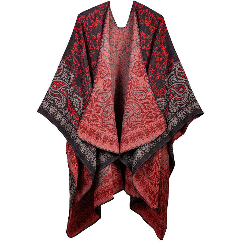 Buddha Stones Tibetan Color Contrast Design Paisley Floral Pattern Cozy Scarf Unisex Shawl - Red - image 6