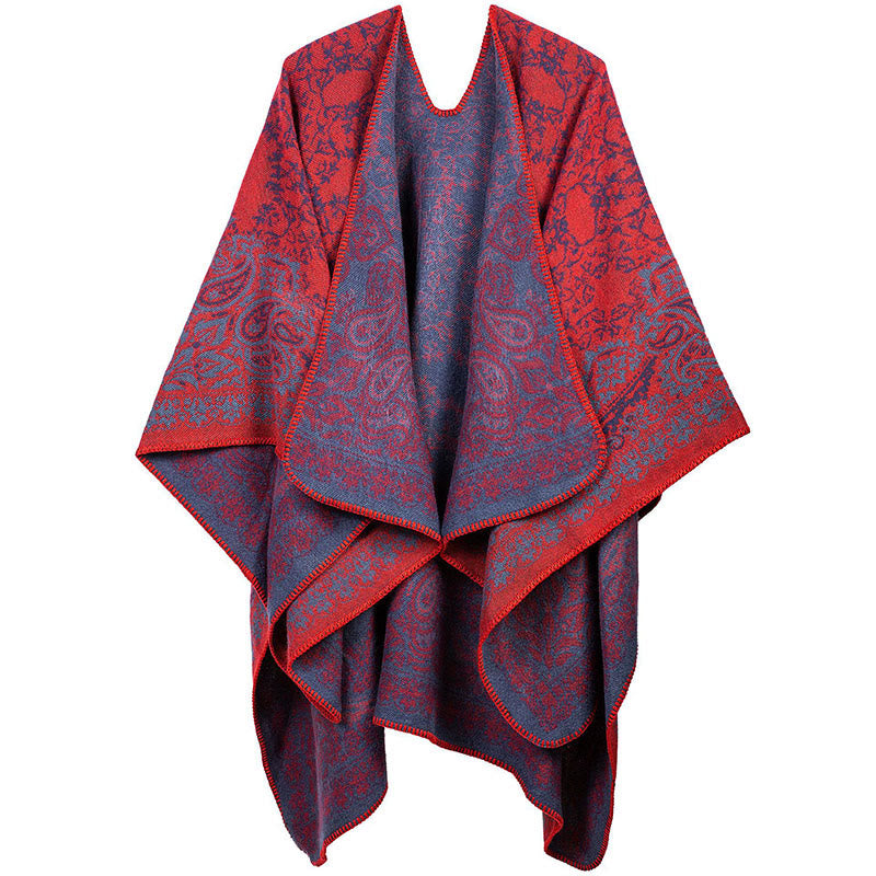 Buddha Stones Tibetan Color Contrast Design Paisley Floral Pattern Cozy Scarf Unisex Shawl - OrangeRed - image 8