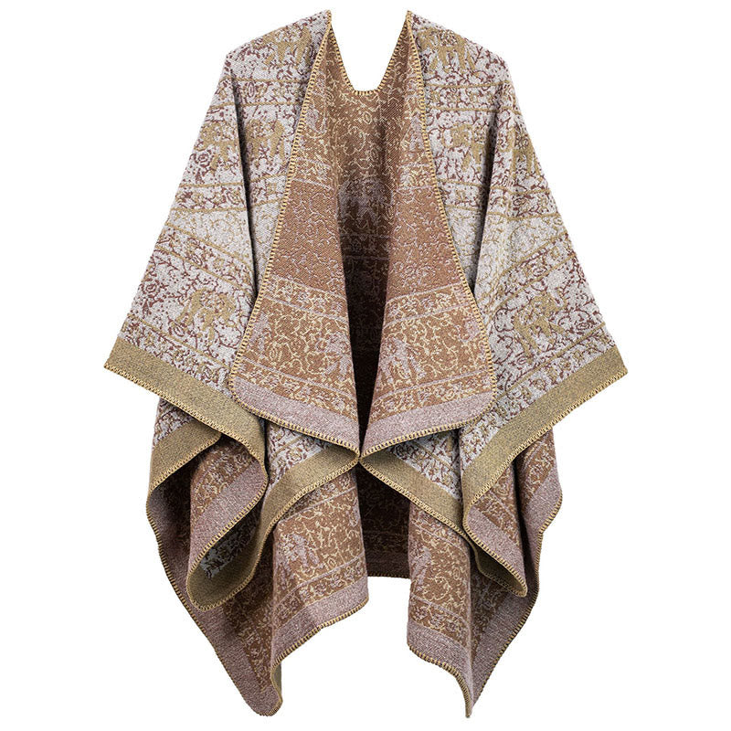 Buddha Stones Tibetan Jacquard Elephant Geometry Pattern Unisex Cozy Scarf Shawl - Tan - image 4