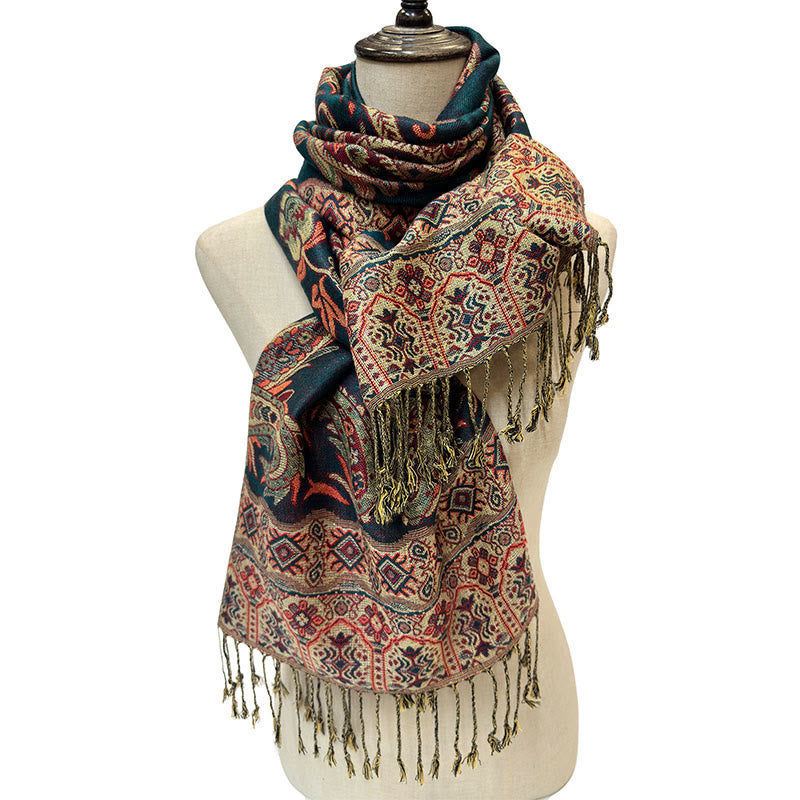 Buddha Stones Bohemia Style Tibetan Paisley Floral Pattern Tassel Cozy Scarf Shawl - image 7