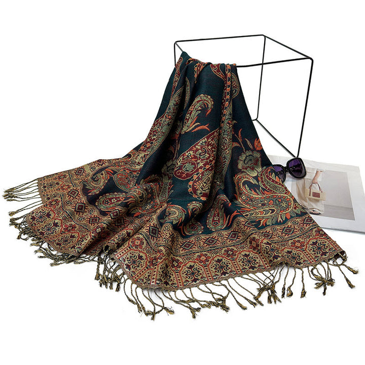 Buddha Stones Bohemia Style Tibetan Paisley Floral Pattern Tassel Cozy Scarf Shawl - image 6
