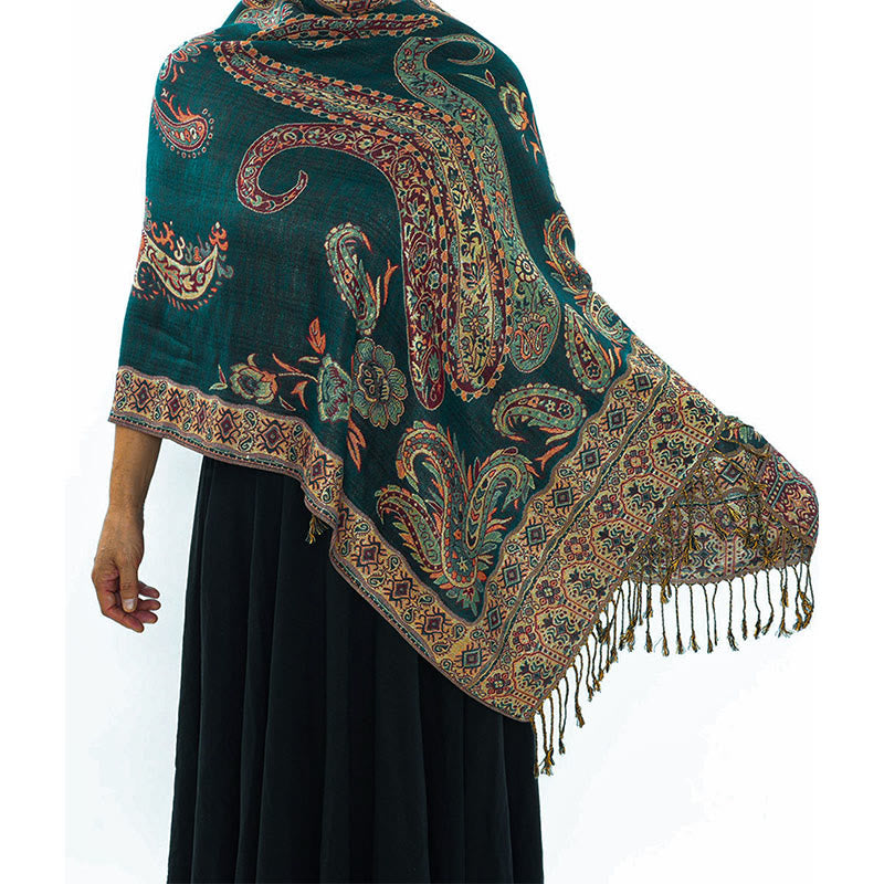 Buddha Stones Bohemia Style Tibetan Paisley Floral Pattern Tassel Cozy Scarf Shawl - image 2