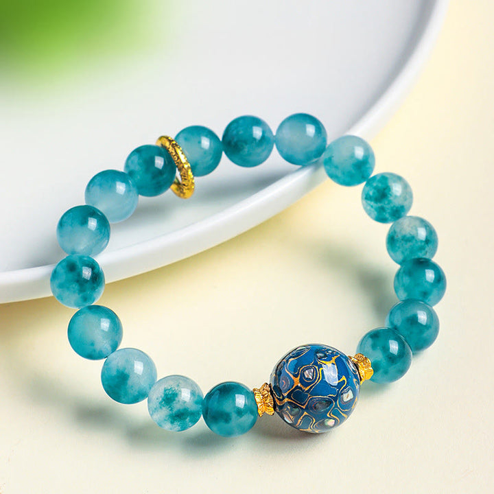 Buddha Stones 10mm Natural Blue Chalcedony Positive Bead Bracelet - image 4