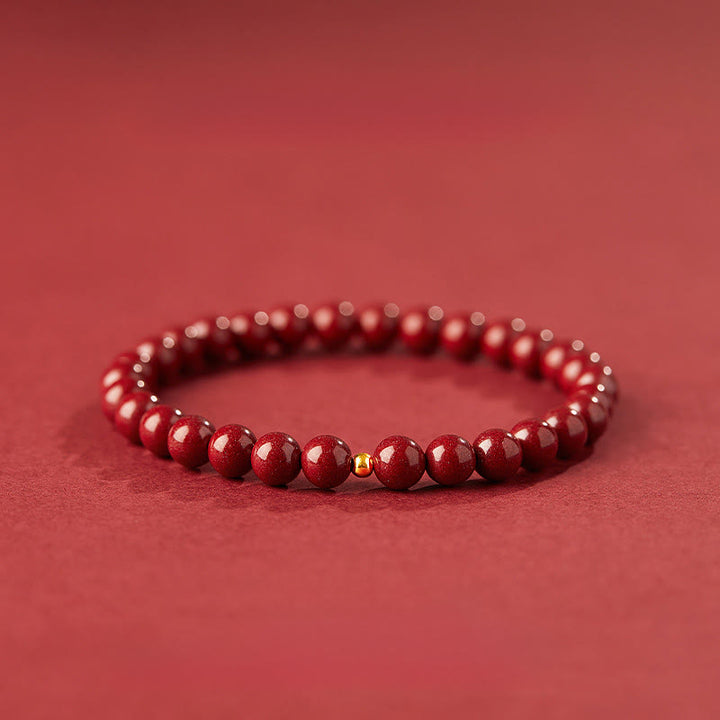 Buddha Stones 999 Gold Cinnabar Simple Design Concentration Bracelet - 6mm Cinnabar&3mm Gold bead - image 8