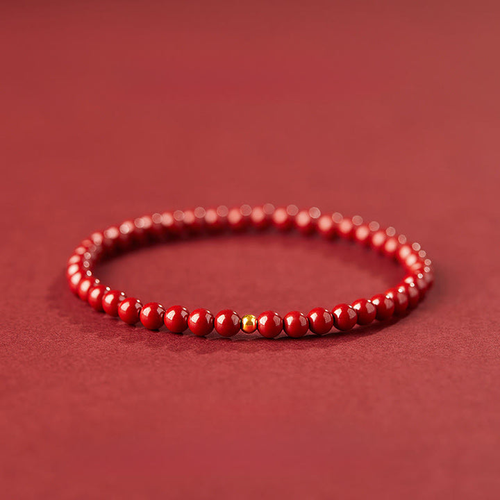 Buddha Stones 999 Gold Cinnabar Simple Design Concentration Bracelet - 4mm Imperial Cinnabar&3mm Gold bead - image 7