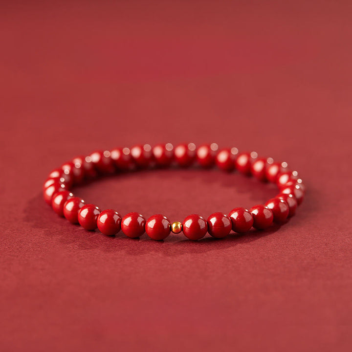 Buddha Stones 999 Gold Cinnabar Simple Design Concentration Bracelet - 6mm Imperial Cinnabar&3mm Gold bead - image 9
