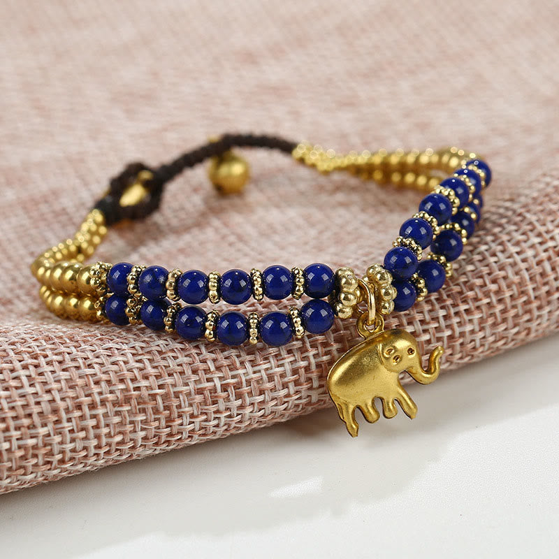 Buddha Stones Turquoise Elephant Luck Double-layer Plated Copper Strength Bracelet - Blue Turquoise(Wrist Circumference: 15-18cm) - image 6