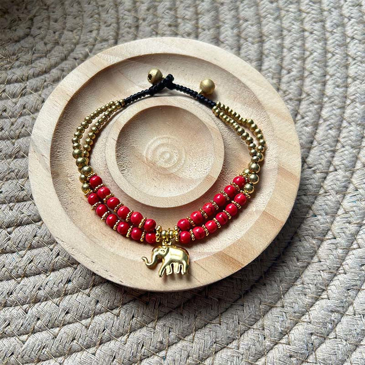 Buddha Stones Turquoise Elephant Luck Double-layer Plated Copper Strength Bracelet - Red Turquoise(Wrist Circumference: 15-18cm) - image 4