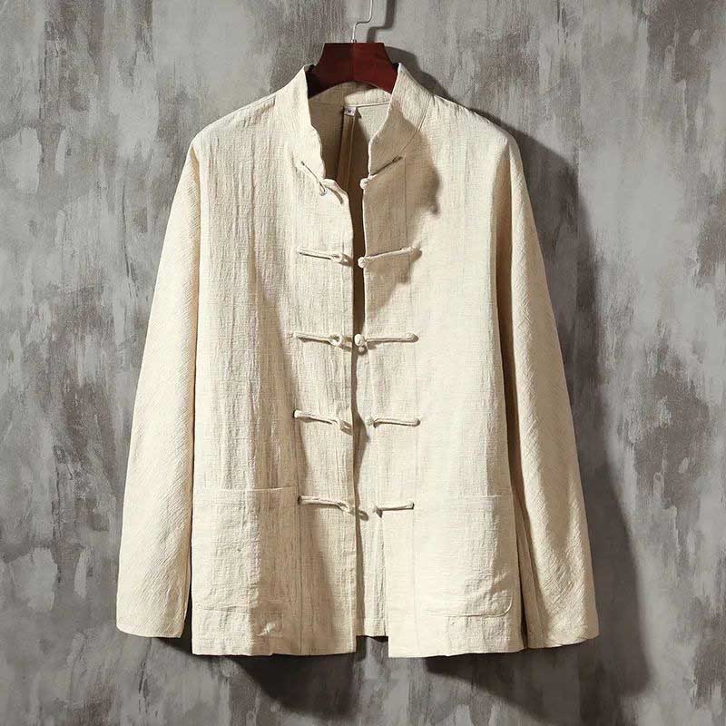 Buddha Stones Stand Collar Tang Suit Casual Cotton Linen Shirt - Beige - US/UK/AU44，EU54 (5XL) - image 0