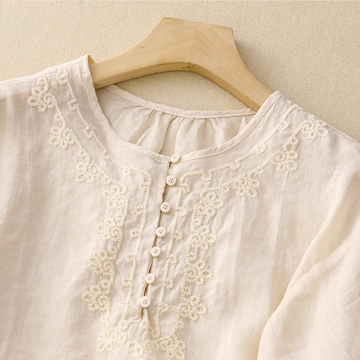 Buddha Stones Casual Women's Plain Frog Buckle Design Half Sleeve Shirt - image 9