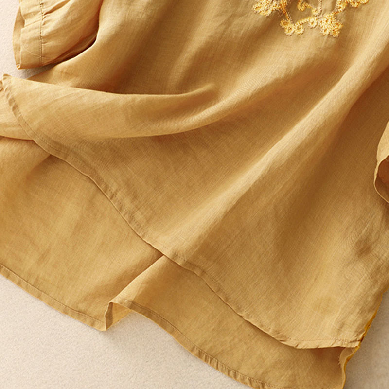 Buddha Stones Casual Women's Plain Frog Buckle Design Half Sleeve Shirt - image 14