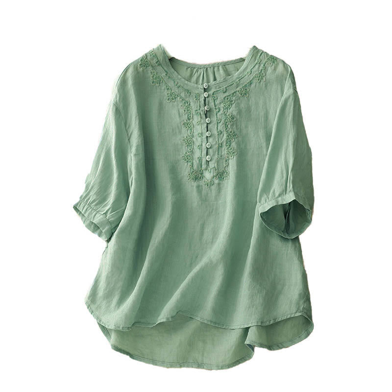 Buddha Stones Casual Women's Plain Frog Buckle Design Half Sleeve Shirt - image 22