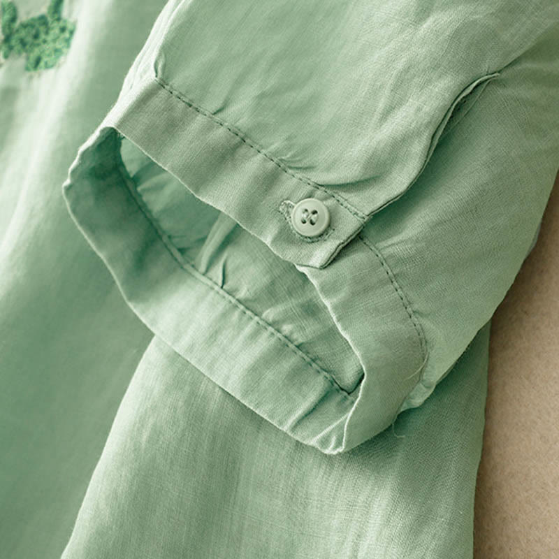 Buddha Stones Casual Women's Plain Frog Buckle Design Half Sleeve Shirt - image 20