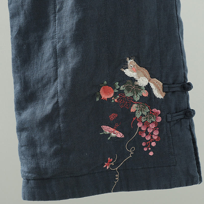 Buddha Stones Embroidered Frog Button Padded Women's Wide Leg Pants With Pockets - image 4