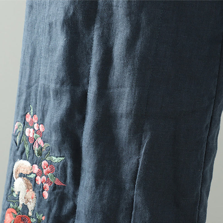 Buddha Stones Embroidered Frog Button Padded Women's Wide Leg Pants With Pockets - image 5