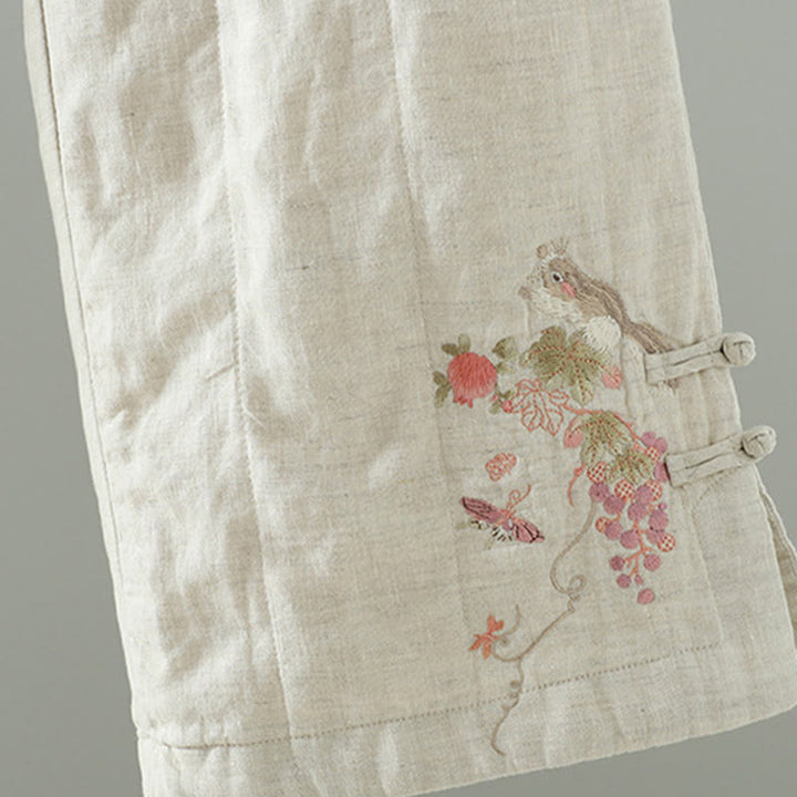 Buddha Stones Embroidered Frog Button Padded Women's Wide Leg Pants With Pockets - image 13