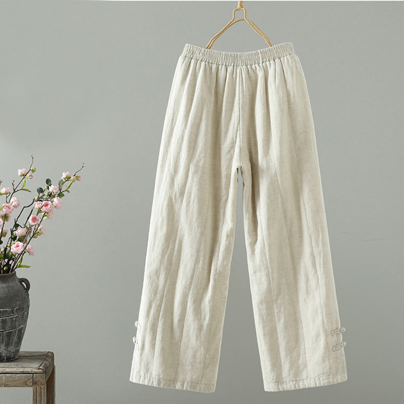 Buddha Stones Embroidered Frog Button Padded Women's Wide Leg Pants With Pockets - image 7