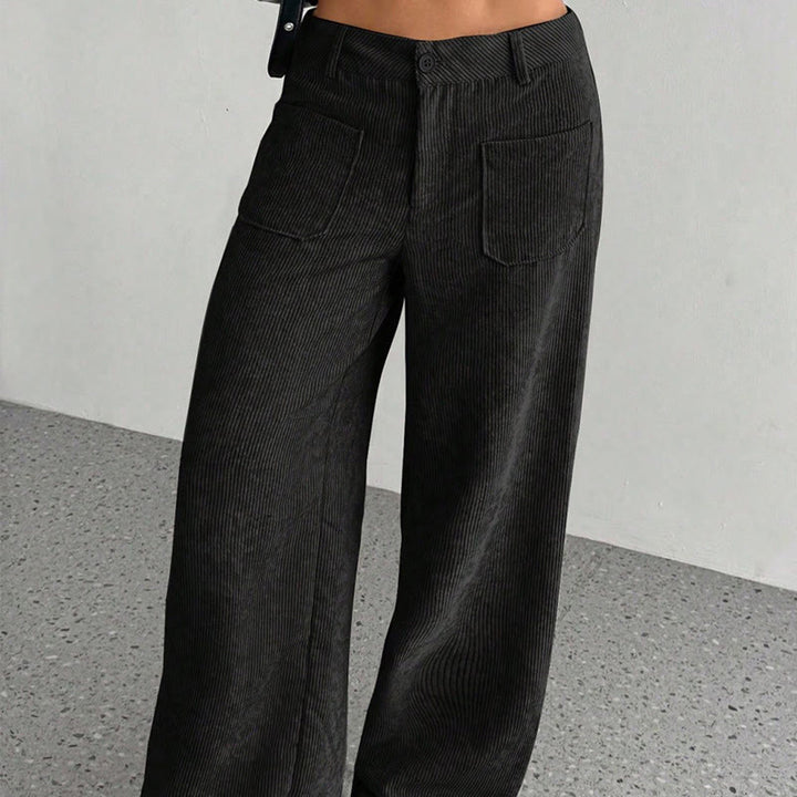 Buddha Stones Plain Corduroy Polyester Women's Buttons Wide Leg Pants With Pockets - image 23