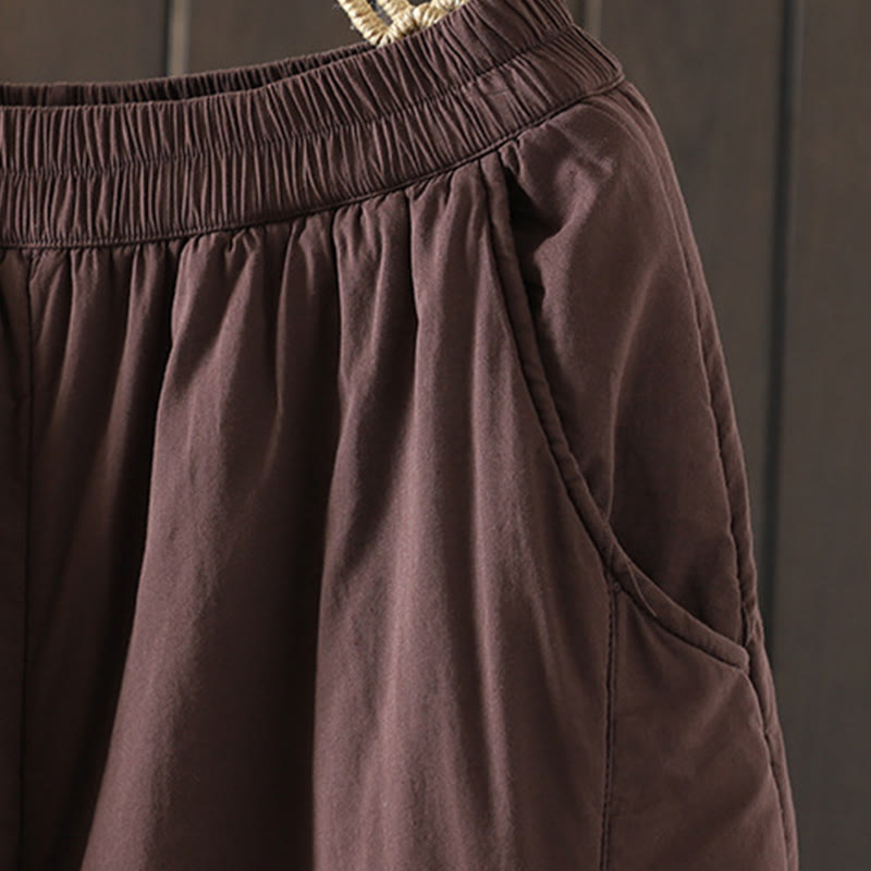 Buddha Stones Plain Warm Cotton-padded Women's Harem Cotton Pants With Pockets - image 8