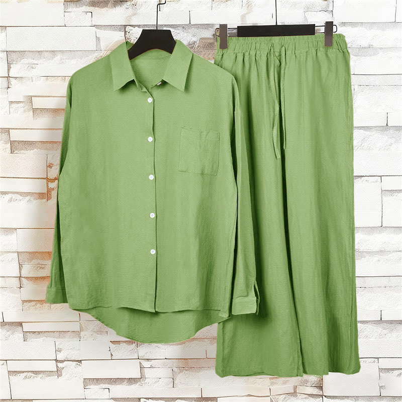 Buddha Stones 2Pcs Long Sleeve Shirt Top With Pockets Drawstring Capri Pants Meditation Cotton Clothing Women's Set - image 5