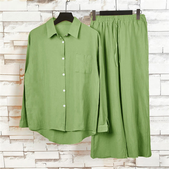 Buddha Stones 2Pcs Long Sleeve Shirt Top With Pockets Drawstring Capri Pants Meditation Cotton Clothing Women's Set - image 5