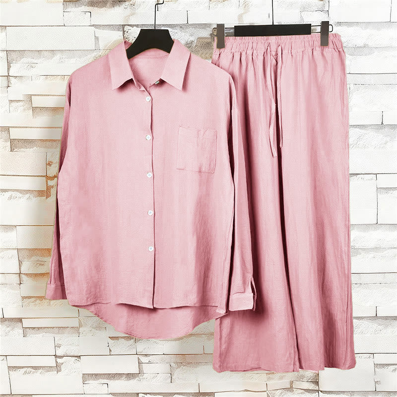 Buddha Stones 2Pcs Long Sleeve Shirt Top With Pockets Drawstring Capri Pants Meditation Cotton Clothing Women's Set - image 11
