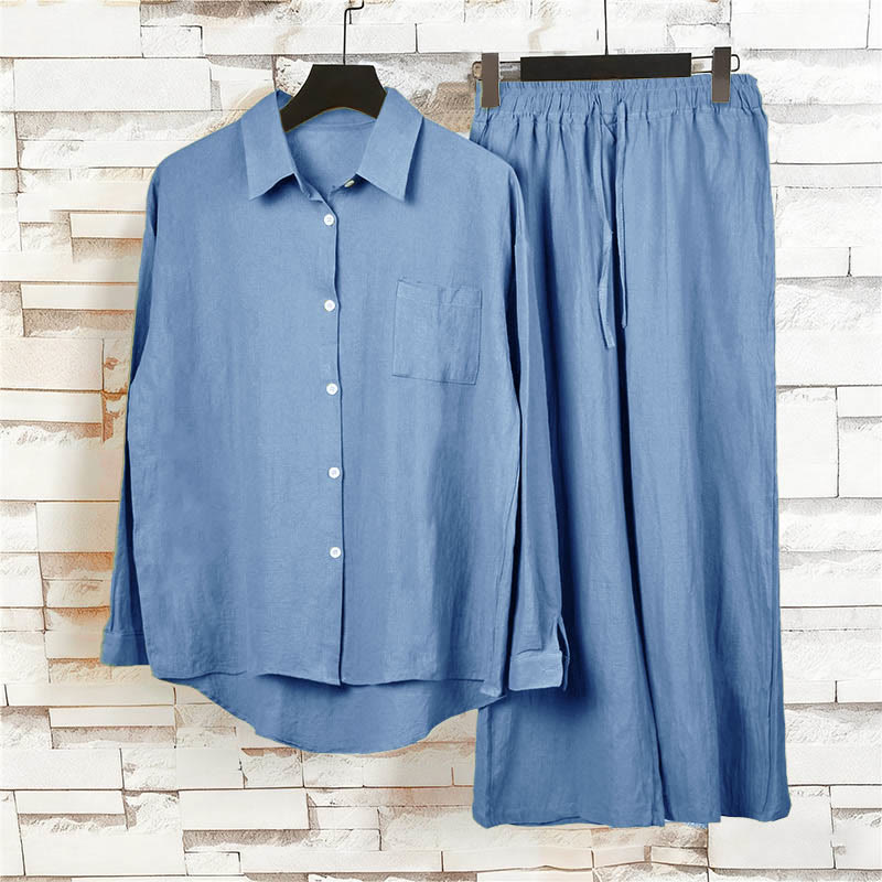 Buddha Stones 2Pcs Long Sleeve Shirt Top With Pockets Drawstring Pants Meditation Cotton Linen Clothing Women's Set - image 23