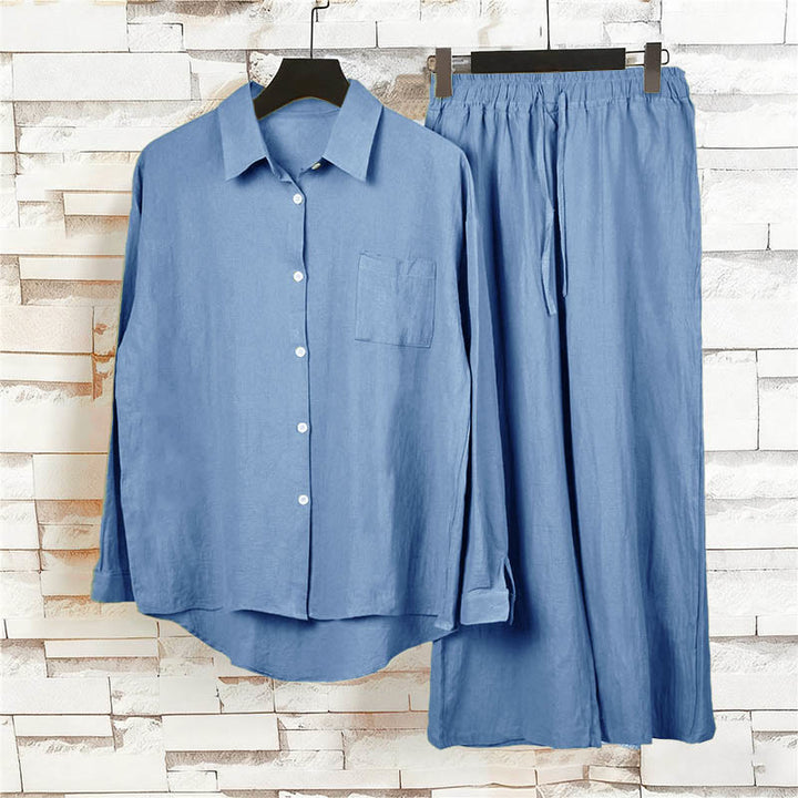 Buddha Stones 2Pcs Long Sleeve Shirt Top With Pockets Drawstring Pants Meditation Cotton Linen Clothing Women's Set - image 23